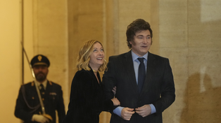 La primera ministra de Italia y el presidente argentino en el palacio Chigi.
