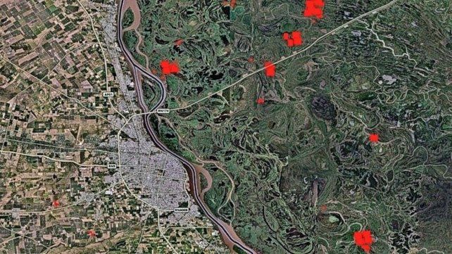 El mapa satelital de la NASA permitía identificar alrededor de una decena de focos de calor.
