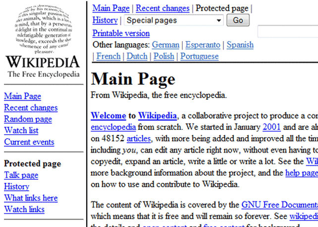 Primera versión del buscador Wikipedia en internet.