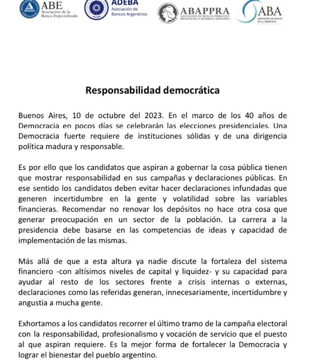 Bancos privados pidieron responsabilidad a los candidatos