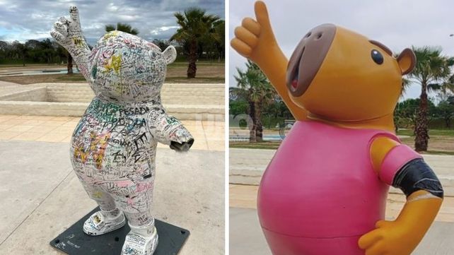 Vandalismo en CapiPlaza. Dañaron dos figuras de la mascota de los Juegos Suramericanos Santa Fe 2026 y mobiliario urbano.