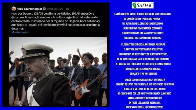 Federico Sturzenegger anunció la eliminación de las sociedades de gestión colectiva SADAIC