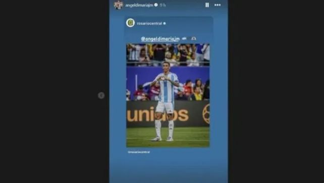 El posteo que Di María hizo en redes sociales, horas después de que Central hiciera el suyo mencionándolo.