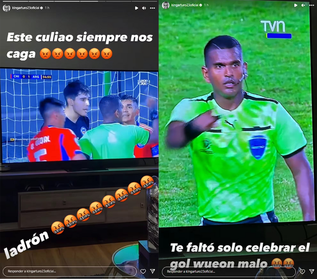 A través de sus historias de Instagram, Arturo Vidal cargó contra el árbitro tras la victoria 5-0 de Argentina frente a Chile.