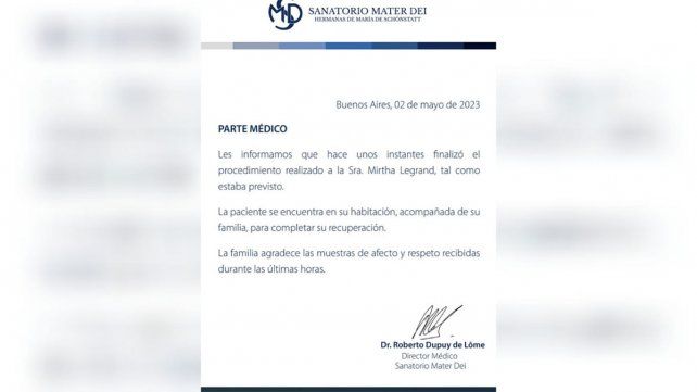 Después de haber sido intervenida quirúrgicamente