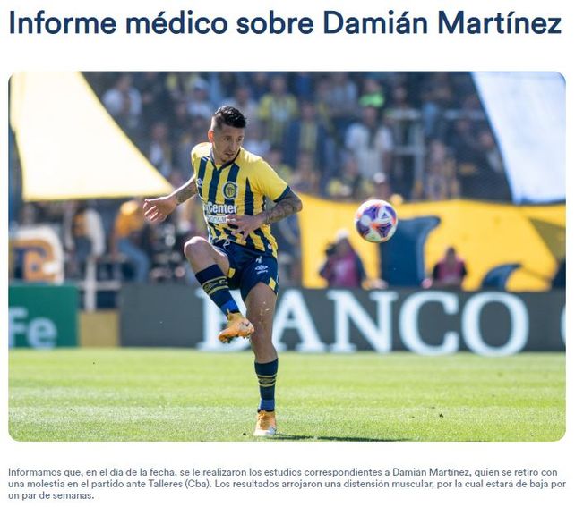 El informe médico de Central sobre la lesión que sufrió Damián Martínez.
