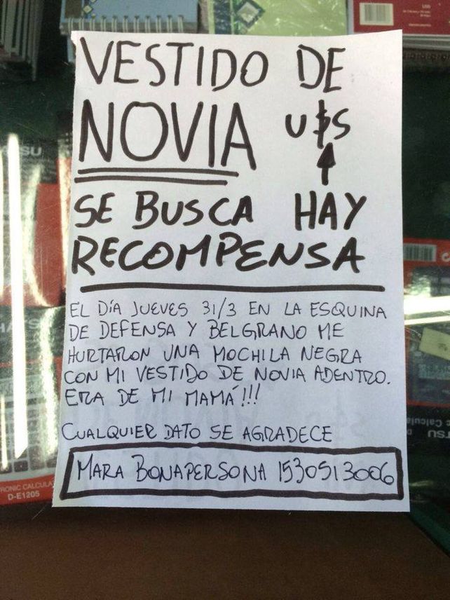Así aparece la publicación en el muro de Facebook que creó: Novia Tana busca Vestido Hurtado