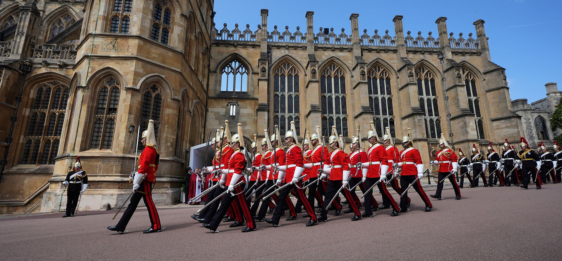 Miembros de la Caballería Real Real durante el servicio anual de la Orden de la Jarretera en la Capilla de San Jorge del Castillo de Windsor, Inglaterra, el lunes 16 de junio de 2025. (Yui Mok/Pool Photo vía AP) Miembros de la Caballería Real Real durante el servicio anual de la Orden de la Jarretera en la Capilla de San Jorge del Castillo de Windsor, Inglaterra, el lunes 16 de junio de 2025. (Yui Mok/Pool Photo vía AP)