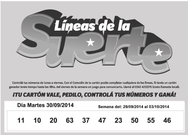 Números que corresponden al MARTES 30 de Septiembre de 2014.