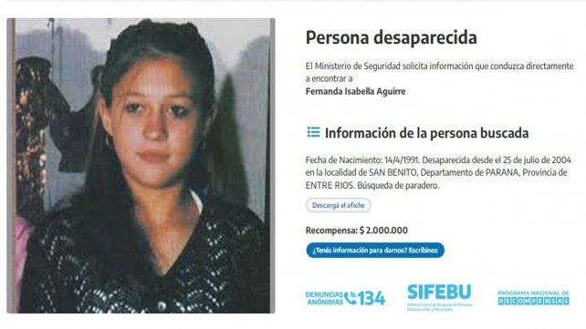 Fernanda Aguirre está desaparecida desde 2004.