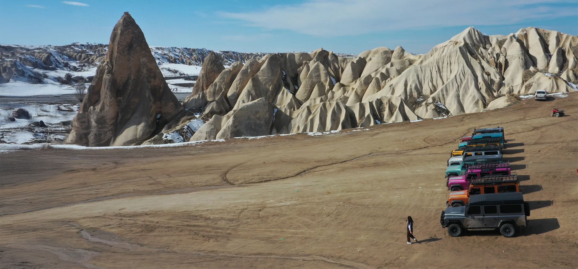 Los turistas participan en un safari en jeep después de que las condiciones climáticas impidieron que sus vuelos en globo aerostático despegaran, Nevsehir, Turquía. Fotografía: Behcet Alkan /Anadolu/Getty Images Los turistas participan en un safari en jeep después de que las condiciones climáticas impidieron que sus vuelos en globo aerostático despegaran, Nevsehir, Turquía. Fotografía: Behcet Alkan /Anadolu/Getty Images
