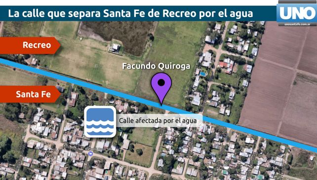 Quiroga, la calle que comparten Santa Fe y Recreo, bajo agua