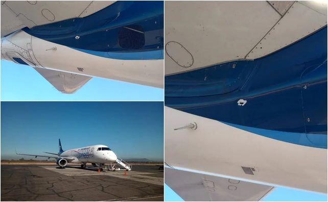 Los impactos de bala reflejados en el avión comercial de Aeroméxico.