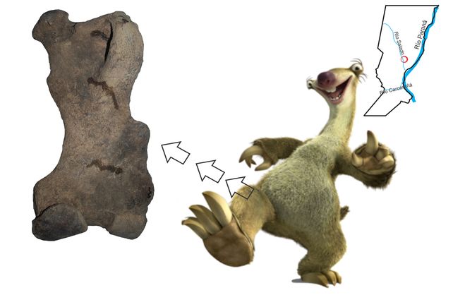 Laminas de divulgación y foto del área del hallazgo en el Rio Salado.