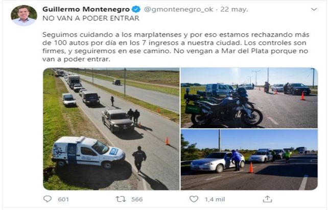 “No entrarán”. El mensaje del intendente en su cuenta de Twitter.