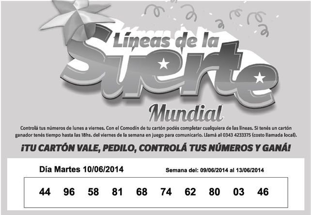 Números que corresponden al MARTES 10 de Junio.
