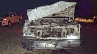 La camioneta terminó con severos daños en la parte frontal tras la colición con el animal.