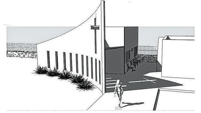 Bosquejo. Que dio a conocer el Arzobispado de lo que será en un futuro la capilla Virgen de la Medalla Milagrosa del hospital San Martín.