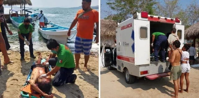 Imágenes tomadas en el lugar del ataque. Benjamín yace en una camilla. Luego fue trasladado en una ambulancia. Su vida corre peligro.&nbsp;