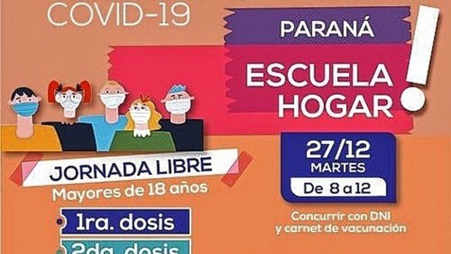Se realiza una jornada abierta de vacunación covid en la Escuela Hogar en Paraná