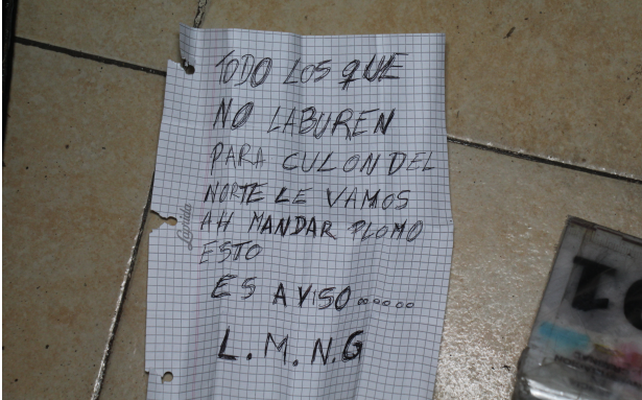 Uno de los mensajes firmados por La Mafia Nueva Generación