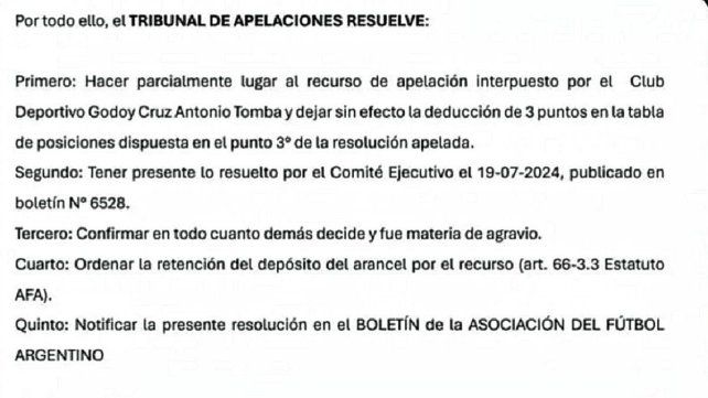 La resolución de AFA por el pedido de Godoy Cruz.