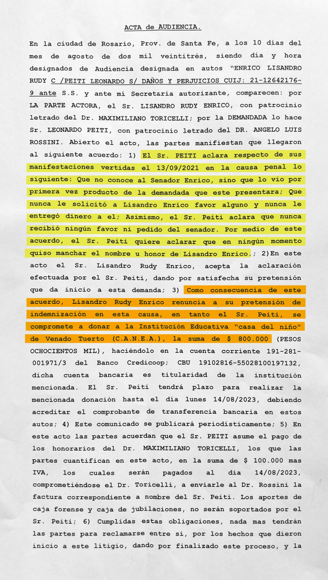 Enrico, donó el dinero de la indemnización a una institución de Venado para chicos con capacidades diferentes.