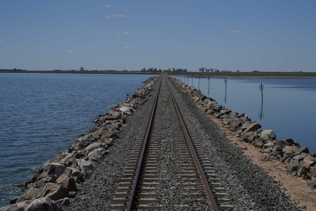 Una obra clave para el agro: el tren volvió a cruzar la laguna La Picasa después de cuatro años