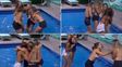las chicas de despedida de solteros festejaron en topless saltando en la pileta