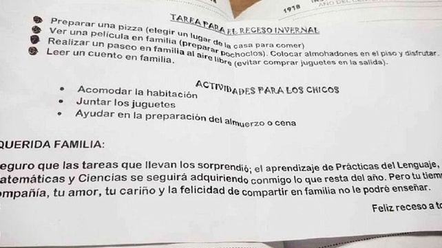 Las insólitas tareas que las maestras le dieron a sus alumnos