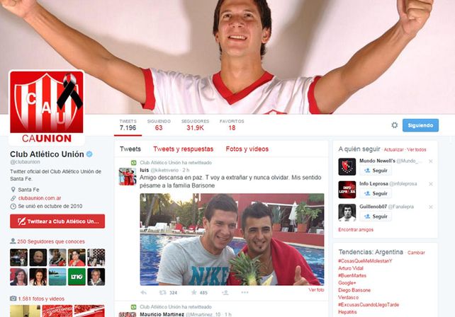 Unión recuerda a Diego Barisone y le rinde homenaje en las redes sociales