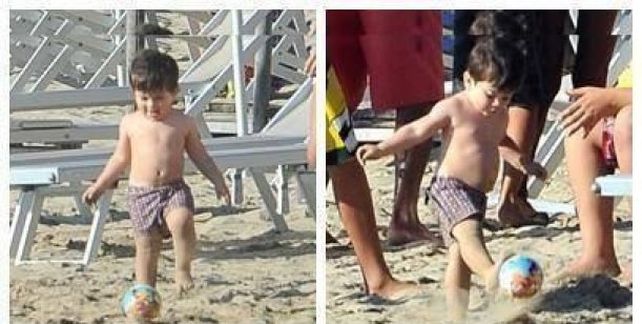 Thiago Messi ya hace sus primeras gambetas en la playa