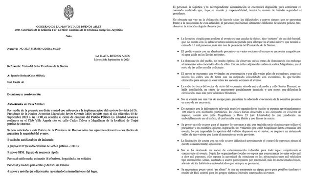 Seguridad: advierten sobre los riesgos de realizar el acto de cierre de campaña de LLA en Moreno