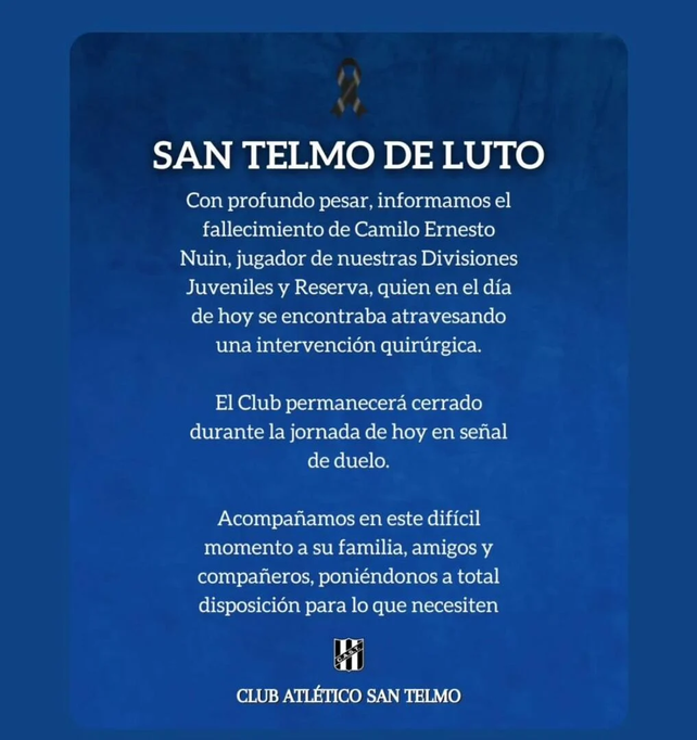 Un futbolista de 18 años murió durante una cirugía de meniscos y ligamentos cruzados
