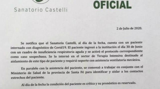 Es crítico el estado de un nuevo contagiado con Covid-19 en Venado Tuerto