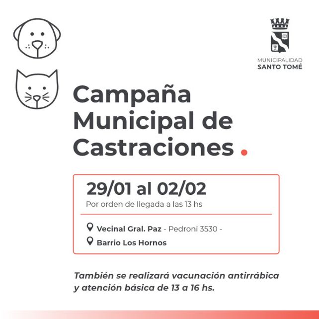 La Campaña Municipal de Castraciones se traslada a Los Hornos y General Paz
