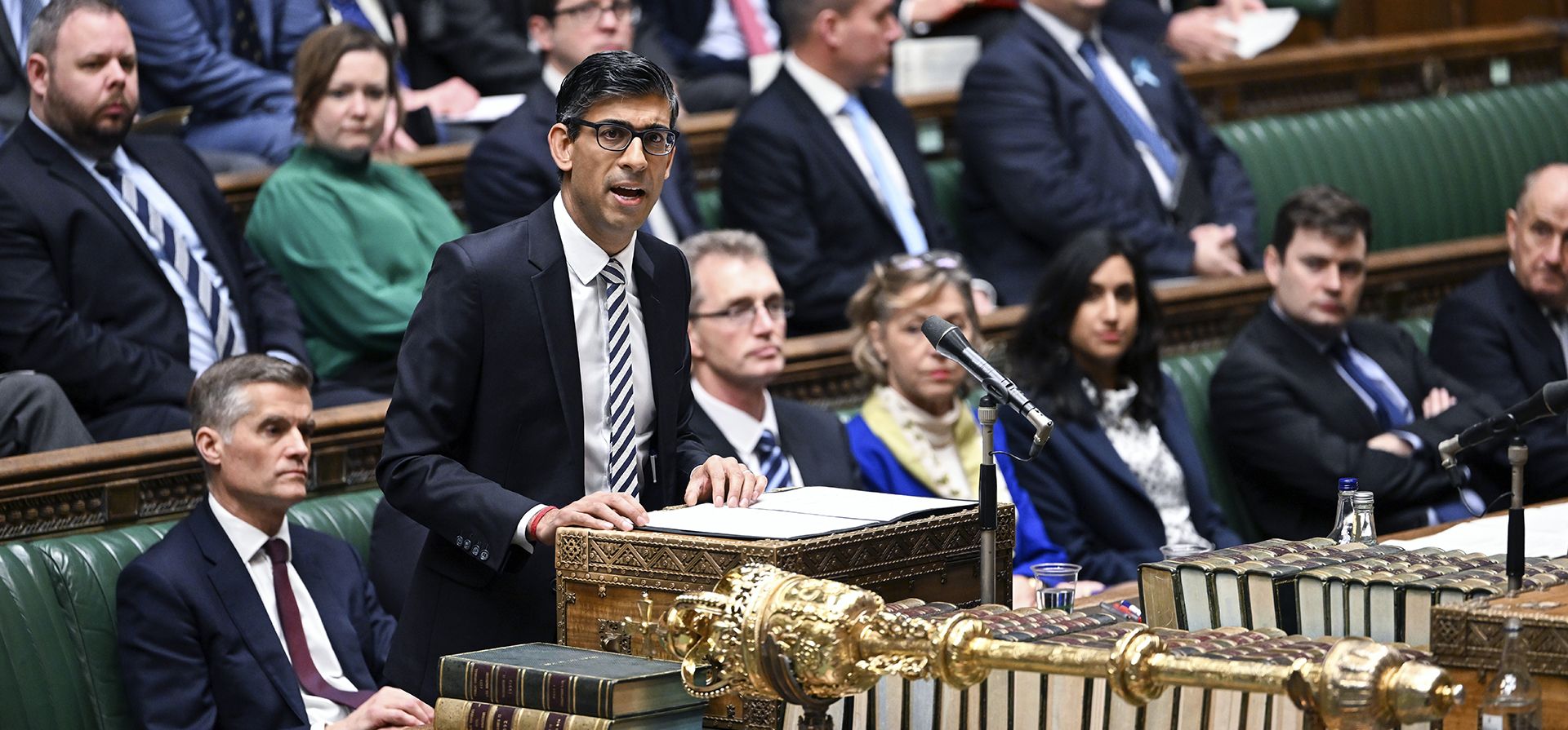 Fotografía proporcionada por el Parlamento del Reino Unido, el primer ministro británico, Rishi Sunak, pronuncia una declaración ministerial sobre la cumbre del G20, en la Cámara de los Comunes de Londres, el jueves 17 de noviembre de 2022. Andy Bailey / Parlamento del Reino Unido / vía AP