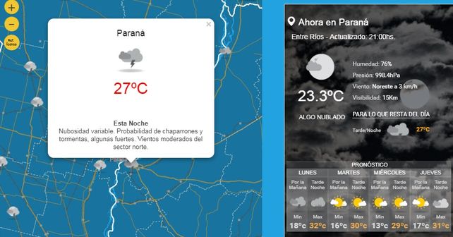 Anunciaron tormentas fuertes para gran parte de Entre Ríos