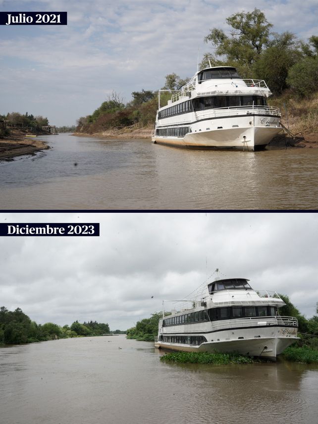El barco Ciudad de Rosario, en la zona del Charigüé.