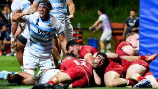 Try y festejo. Argentina se impuso de manera agónica a Gales pero cosechó un triunfo valiosísimo en su debut.