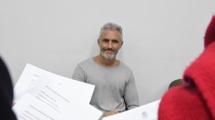 Nicolás Pachelo en la sala de audiencias del tribunal que lo juzga en San Isidro.
