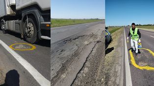 Ruta Nacional 11: por su calamitoso estado, salieron a pintar y a señalizar pozos y baches&nbsp;