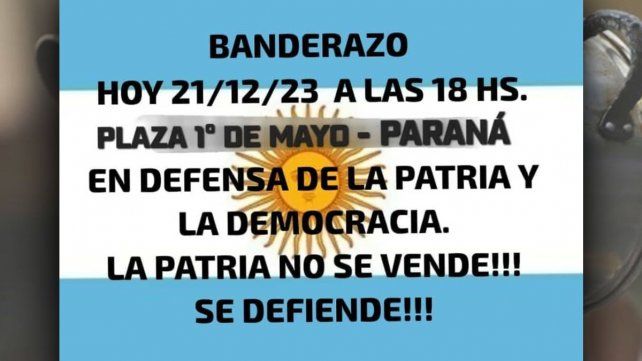 DNU: convocan a un Banderazo este jueves en Paraná