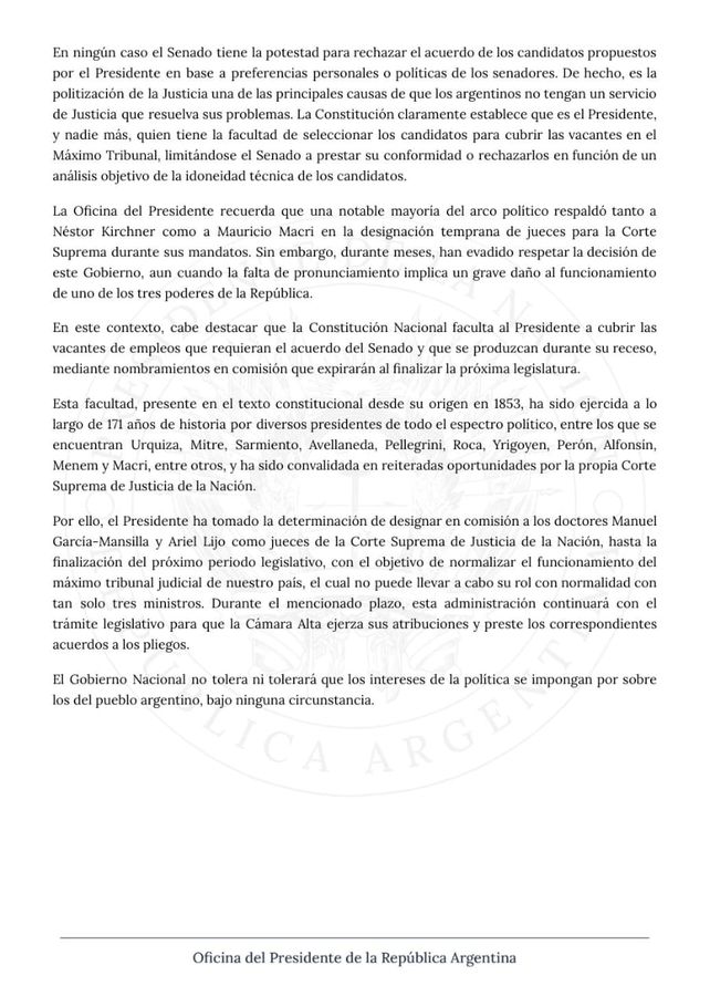 Javier Milei firmó los decretos para designar a Ariel Lijo y Manuel García Mansilla como jueces de la Corte Suprema