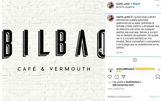 La captura de la publicación de Ignacio Preti en Instagram publicada hoy por La Nación.&nbsp;