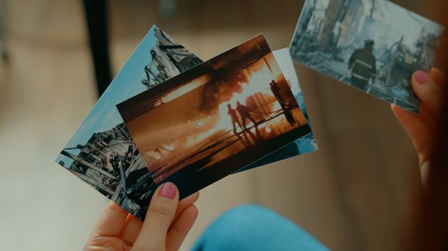 Un duro recuerdo: las fotos impresas de lo que fue el incendio hace diez años.