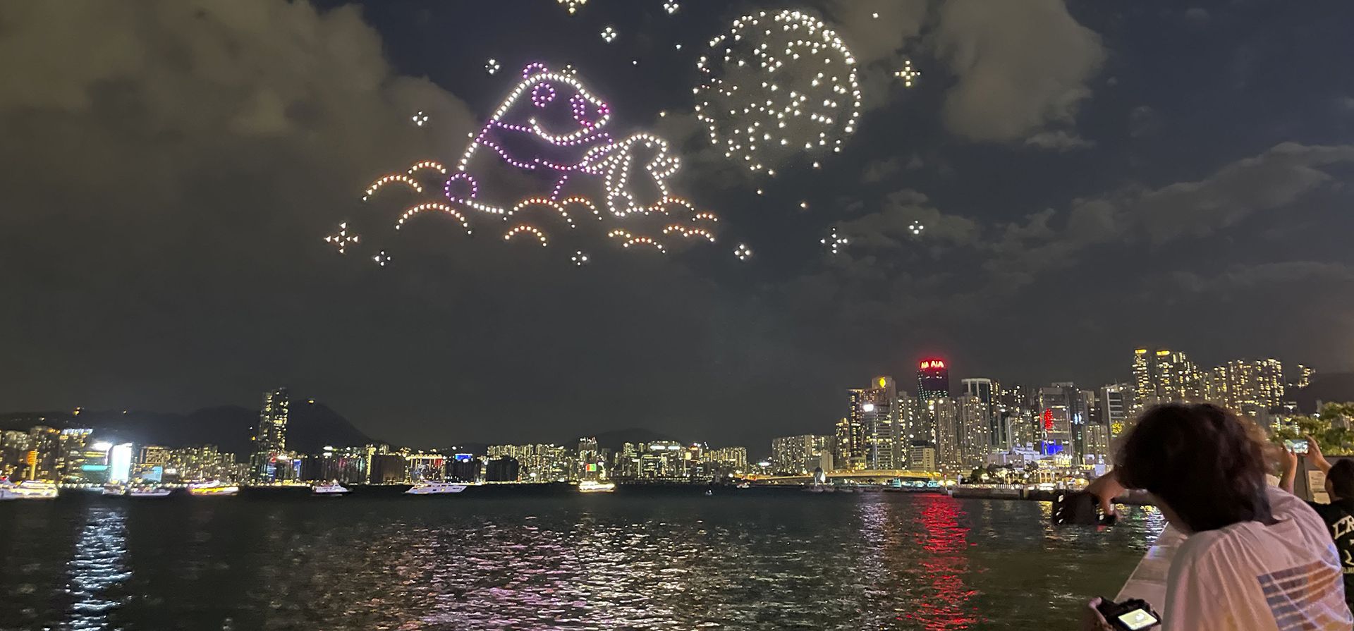 La gente observa un espectáculo de drones como parte de las celebraciones del Festival del Medio Otoño en Hong Kong, el martes 17 de septiembre de 2024. (Foto AP/Rafael Wober) La gente observa un espectáculo de drones como parte de las celebraciones del Festival del Medio Otoño en Hong Kong, el martes 17 de septiembre de 2024. (Foto AP/Rafael Wober)