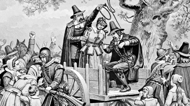 La ejecuci&oacute;n de Alse Young en 1647 en Windsor, Connecticut, en un grabado de la &eacute;poca.