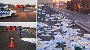 Autovía Artigas. volcó un camión a la altura de Ubajay