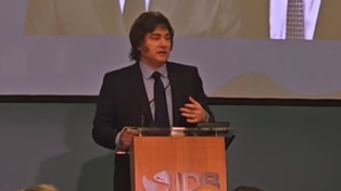 Javier Milei disertó en la sede del BID, en Washington.